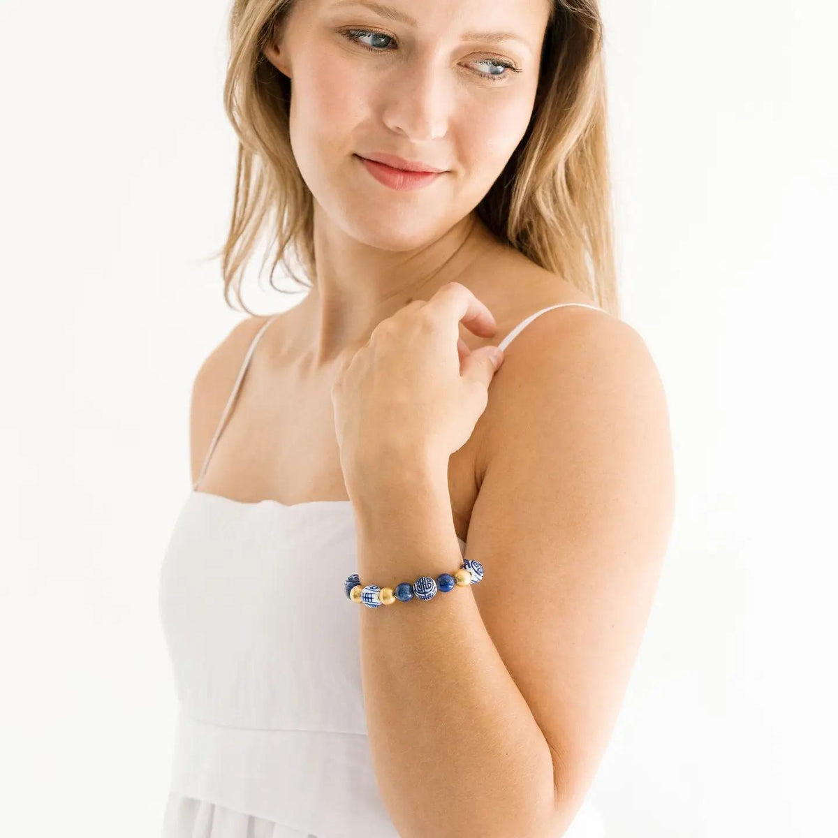 Blue & White Lapis Gold Bracelet