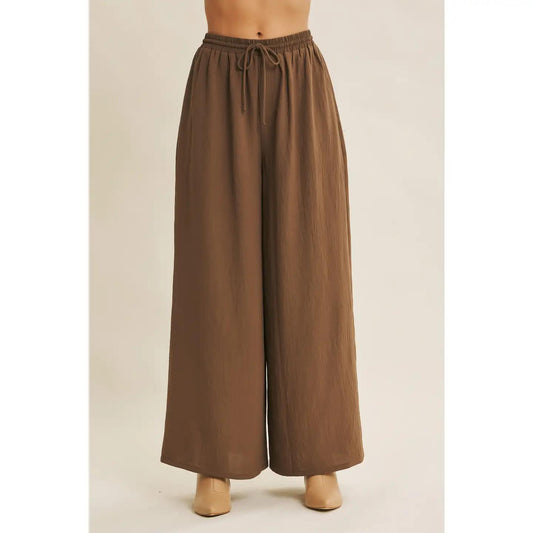 High-Waist Wide-Leg Flowy Pants With Elastic Band