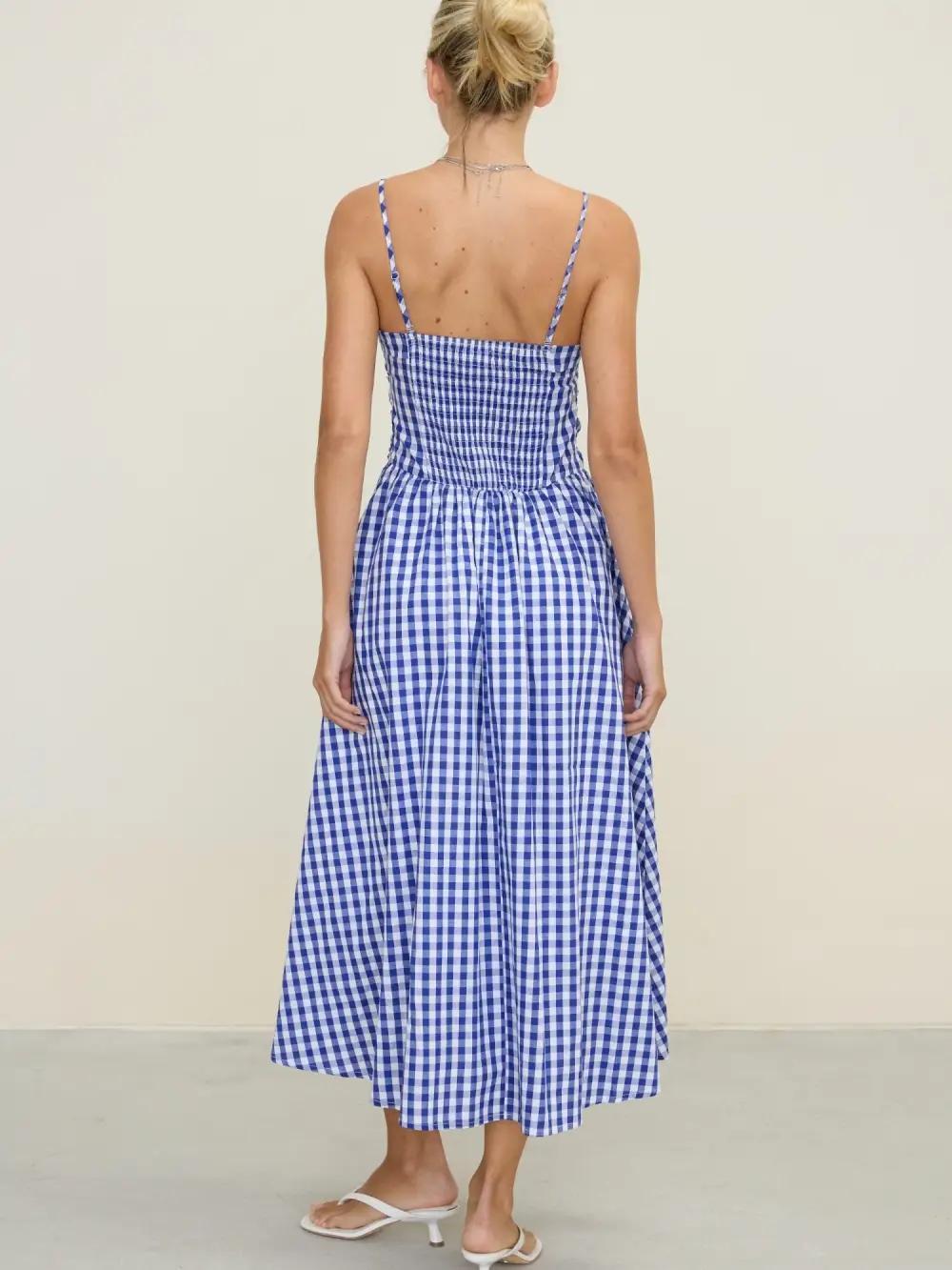 Gingham Spagetti Midi Dress