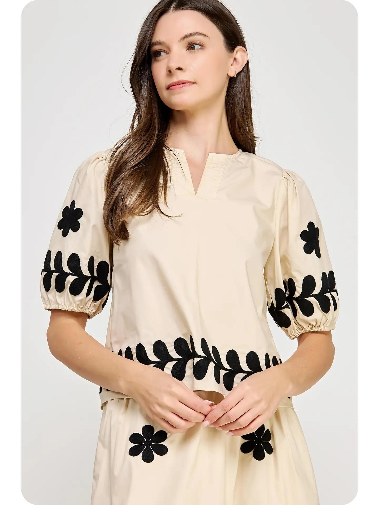 Flower Embroidery Cotton Top