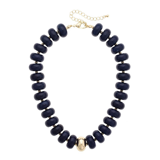 San Sebastian Navy Beaded Resin Necklace