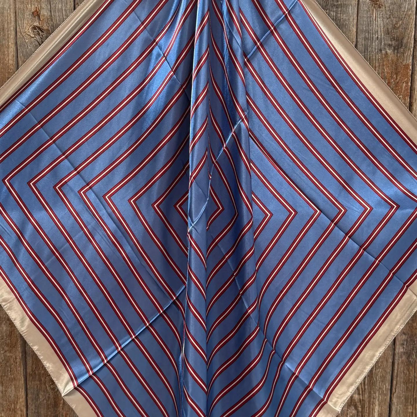 35X35" Blue and Burgundy Stripes Wild Rag