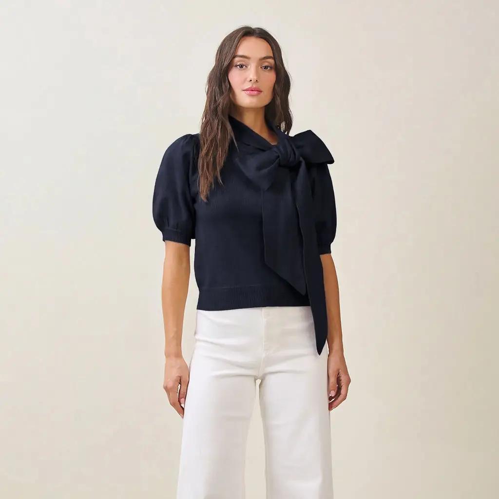 Bow Sweater Top- Navy