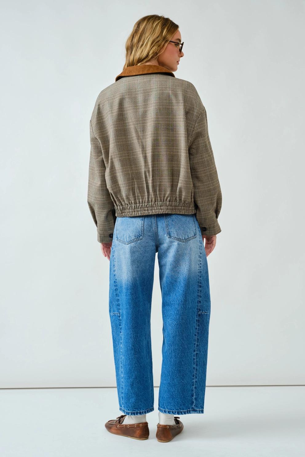 Classic Plaid Bomber Collar Jacket