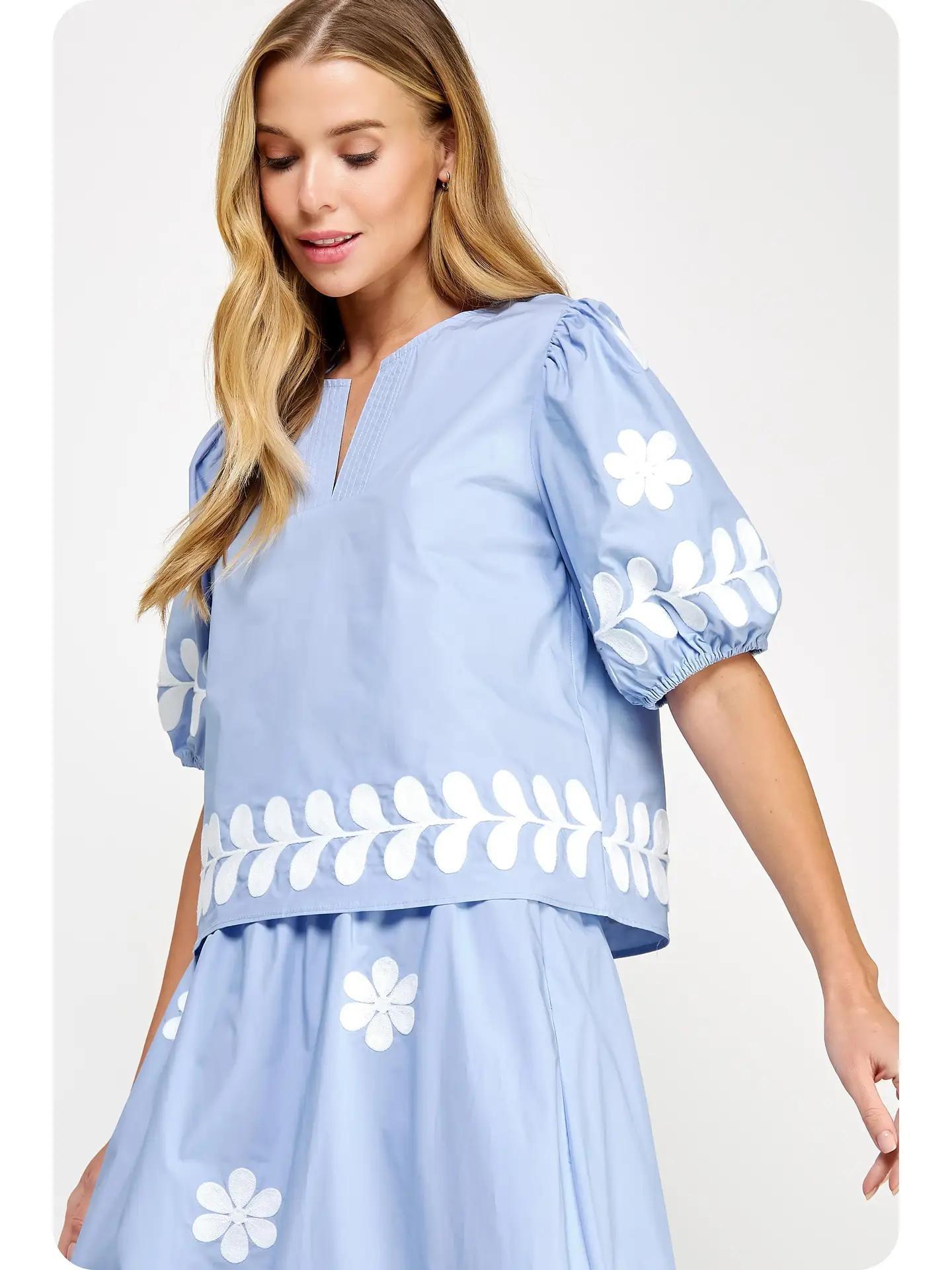 Flower Embroidery Cotton Top