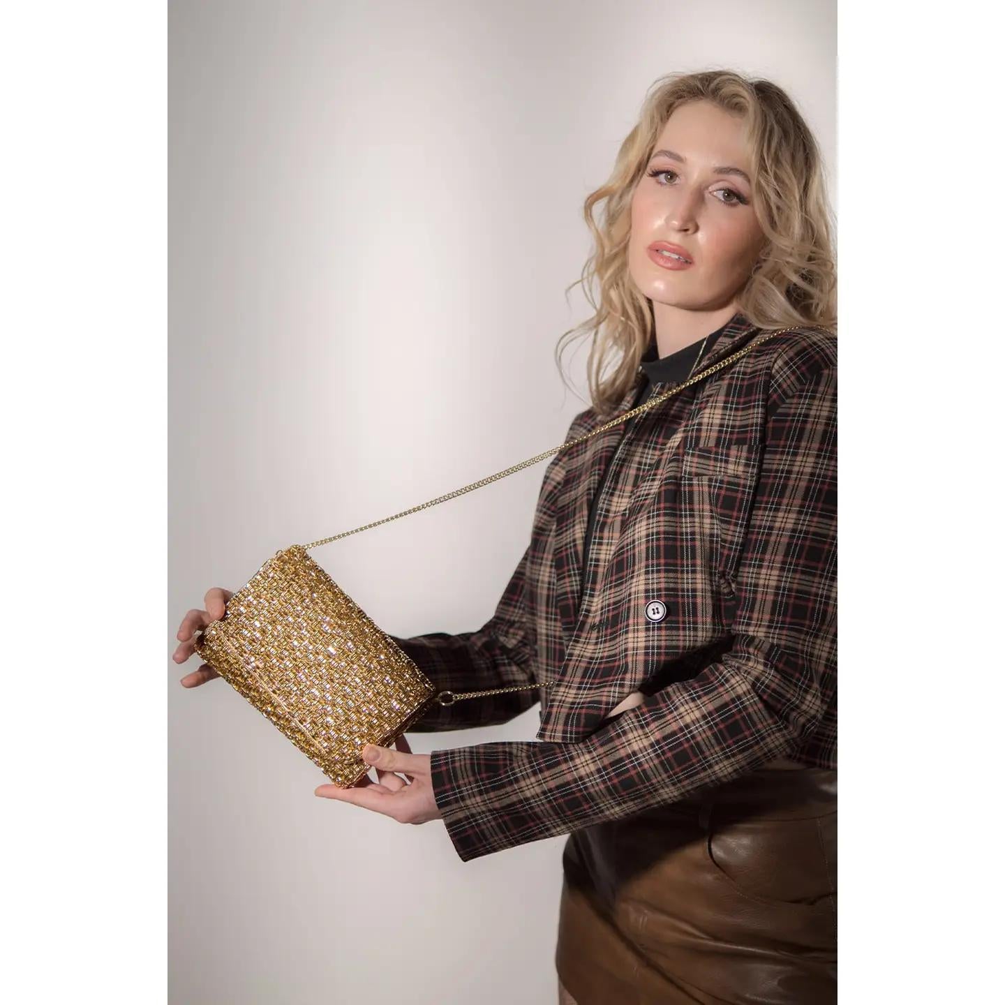 Gold Beaded Rectangular Clutch