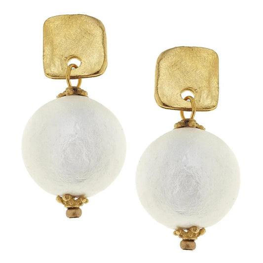 Square Cotton Pearl Drop Earrings