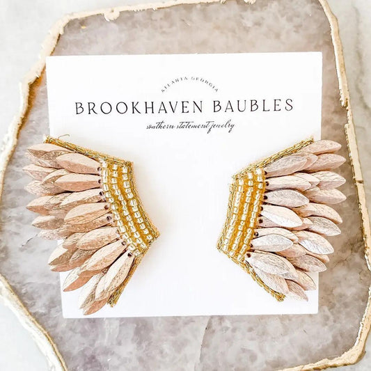 Rose Gold Sequin Wing Beaded Statement Earrings