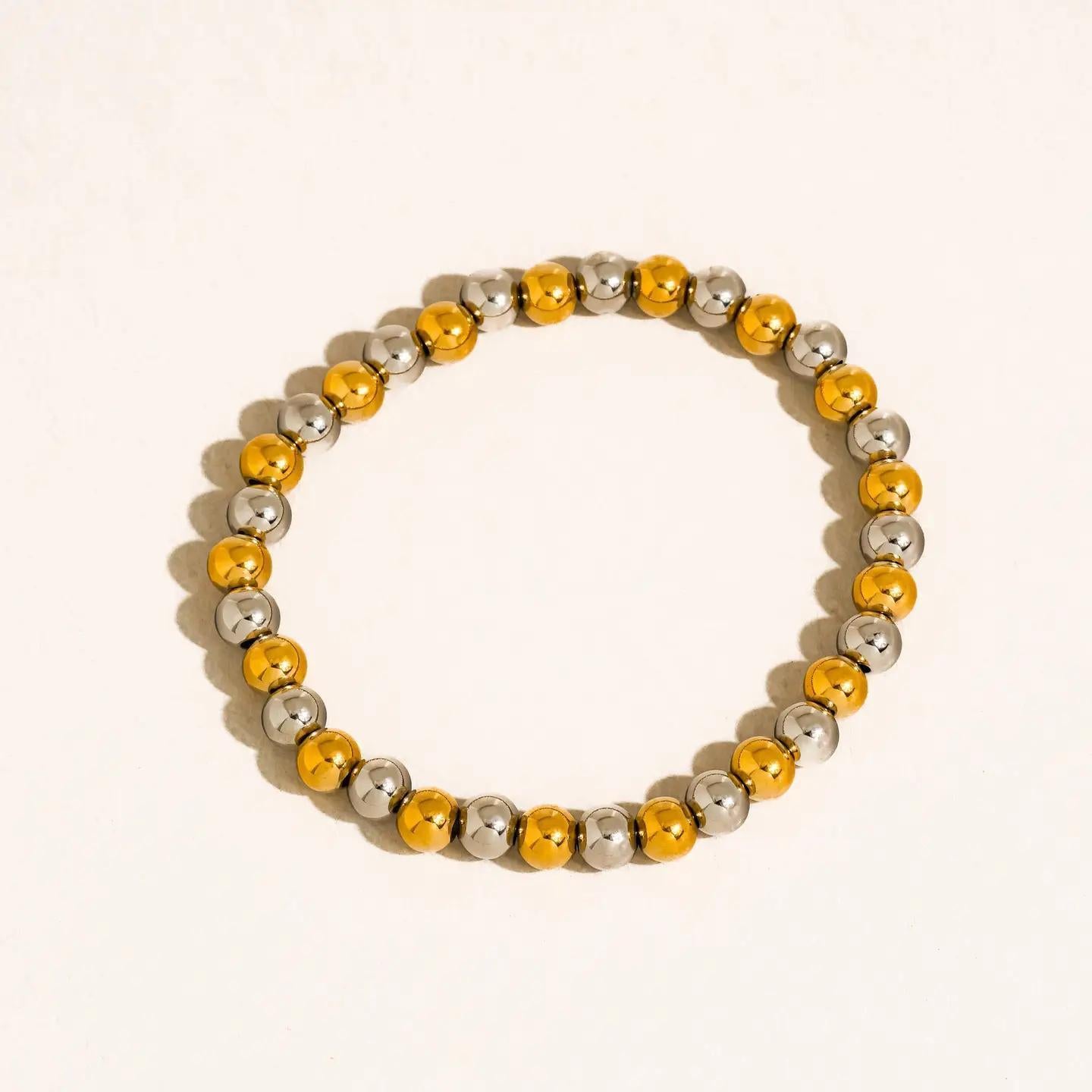 Perlisse 18K Gold Non-Tarnish Two Tone Beaded Bracelet