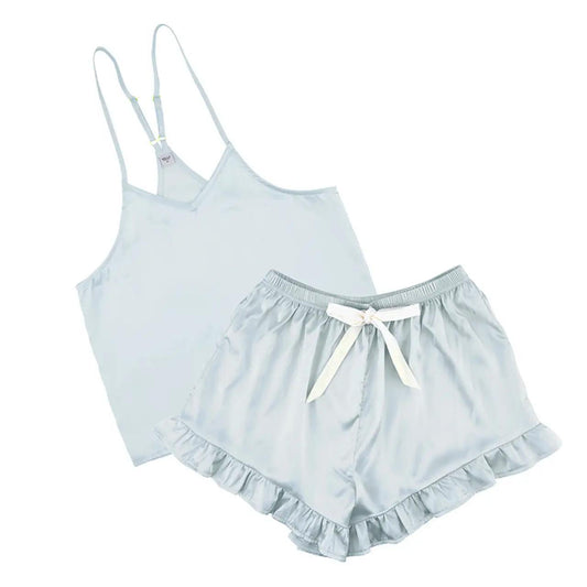 Cami + Velvet Ruffled Short - Blue