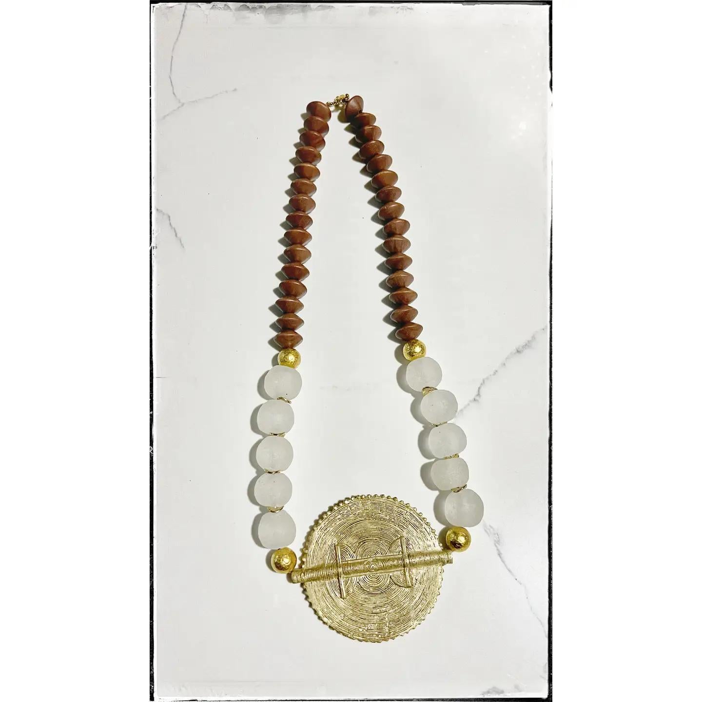 Brass Baule Pendant Necklace w/ Wood