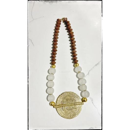 Brass Baule Pendant Necklace w/ Wood
