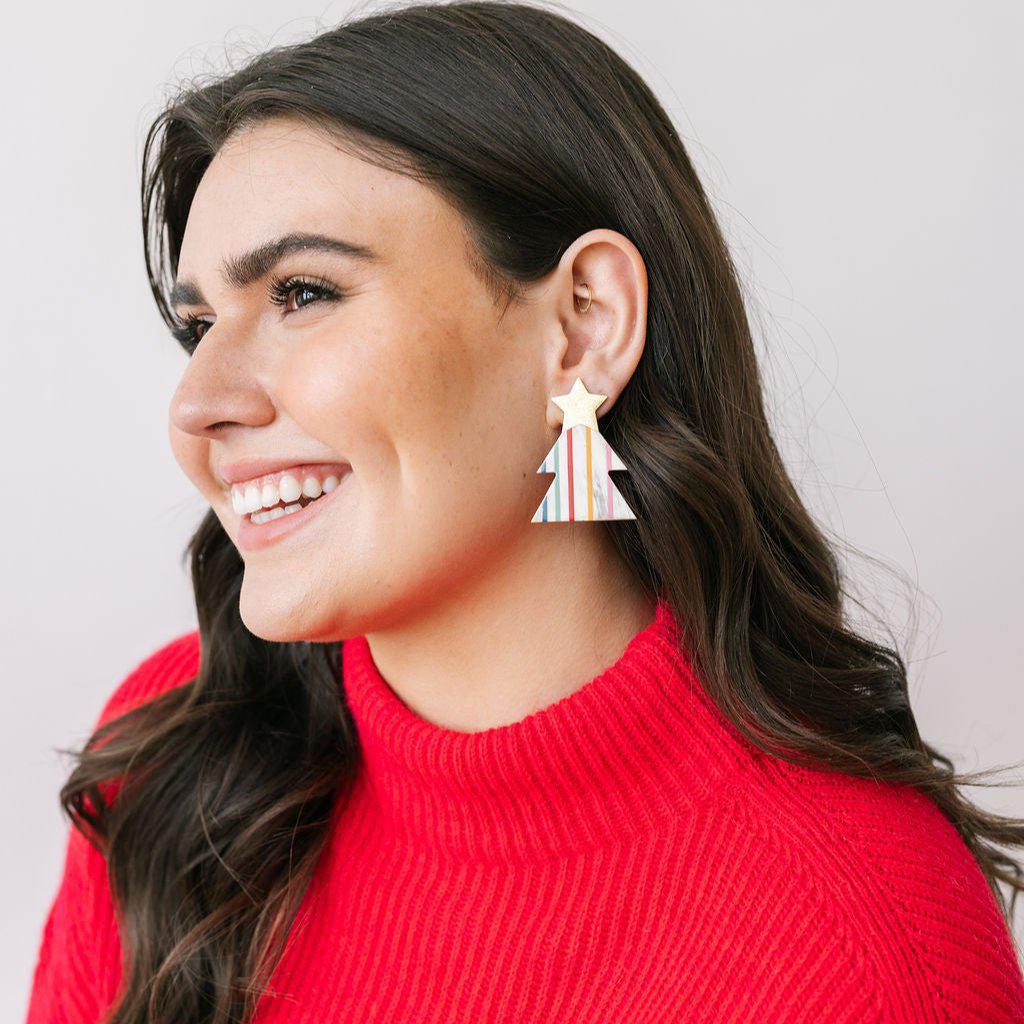 Rainbow Christmas Tree Earring