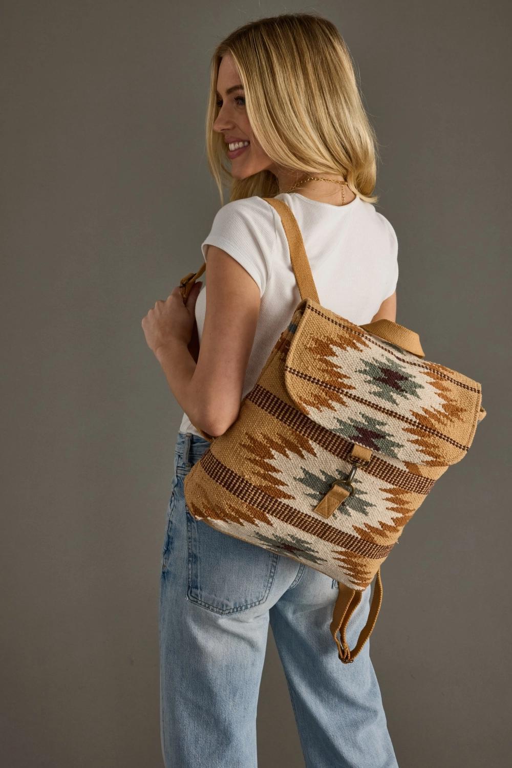 Tan, Camel & Teal Aztec Backpack