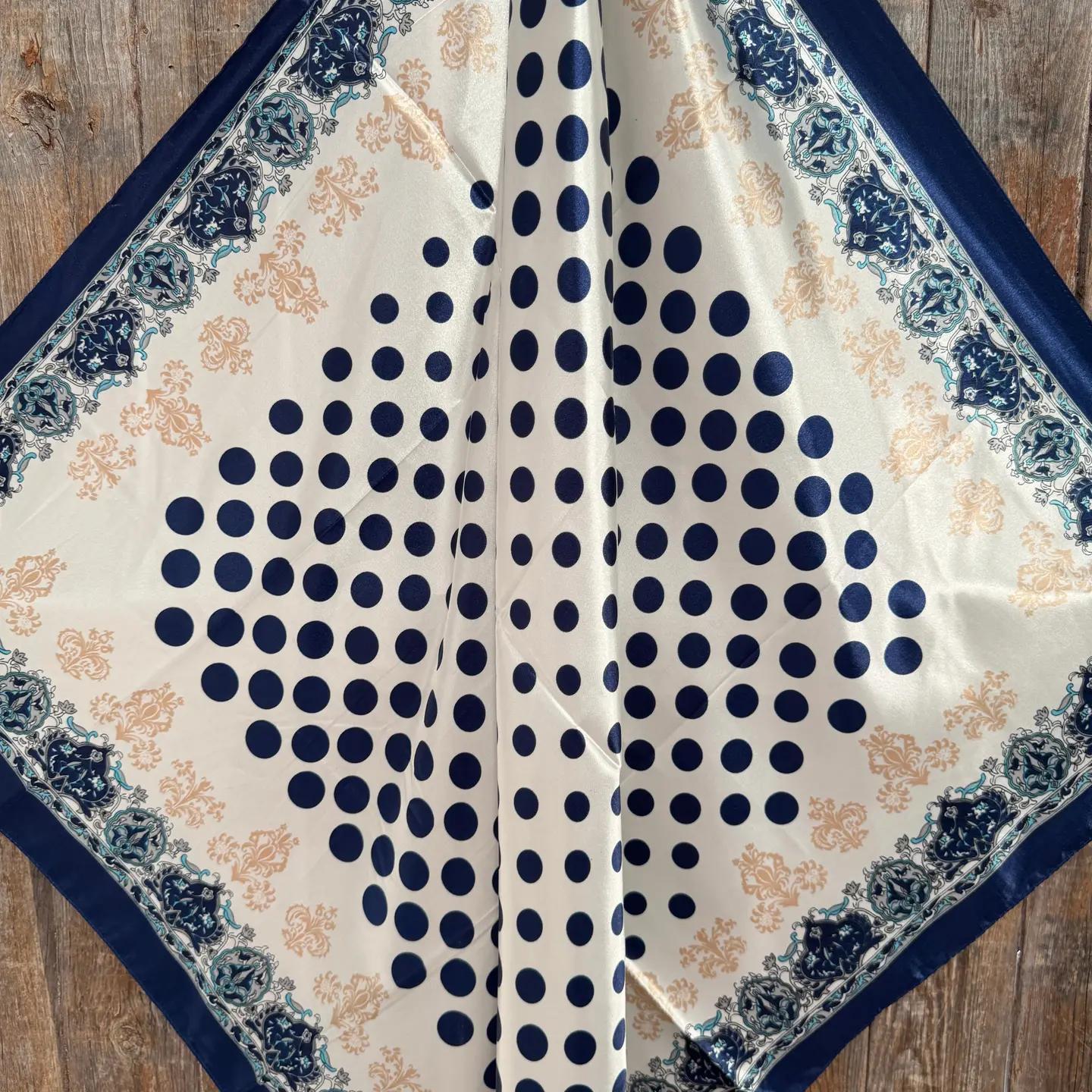 35X35" Navy and Cream Polka Dot Wild Rag