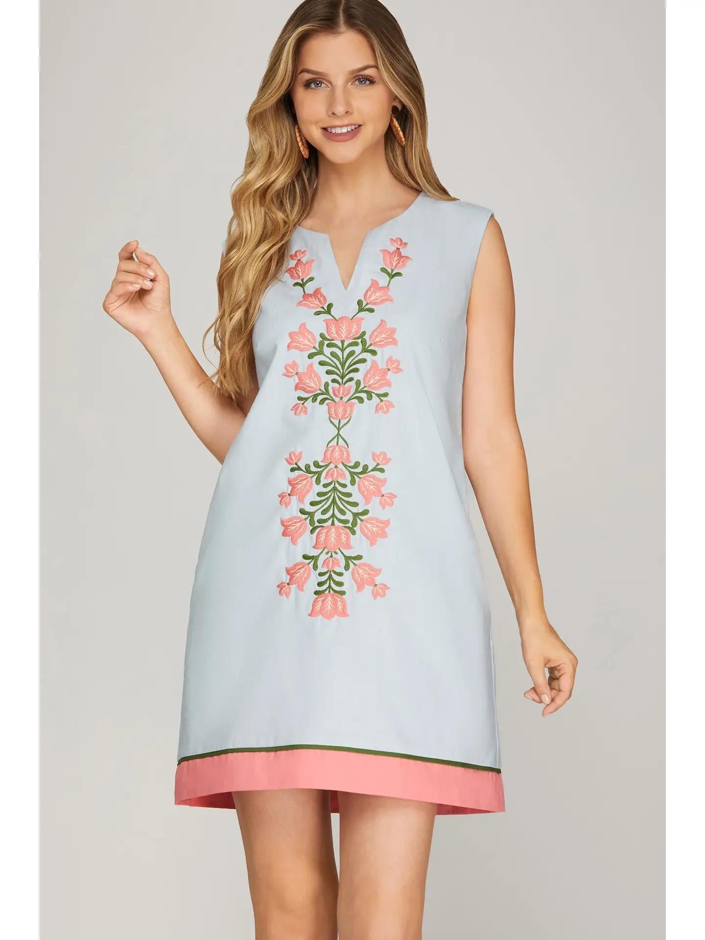 Front Embroidered Mini Dress