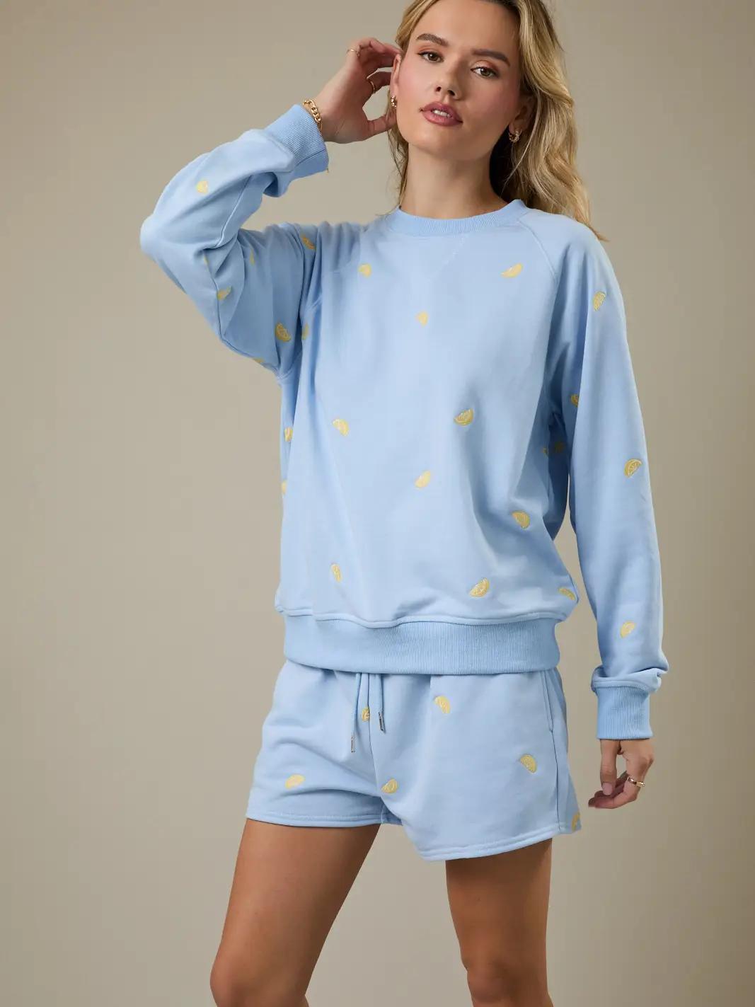 Crew Neck Long Sleeve Lemon Embo Sweatshirt