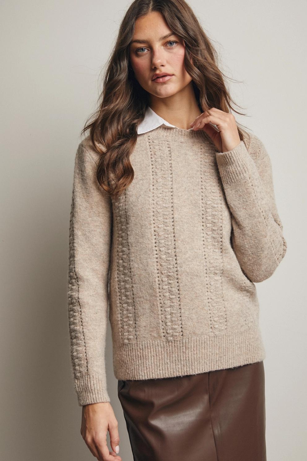 Textured Cable Stitch Pullover Sweater (Taupe)