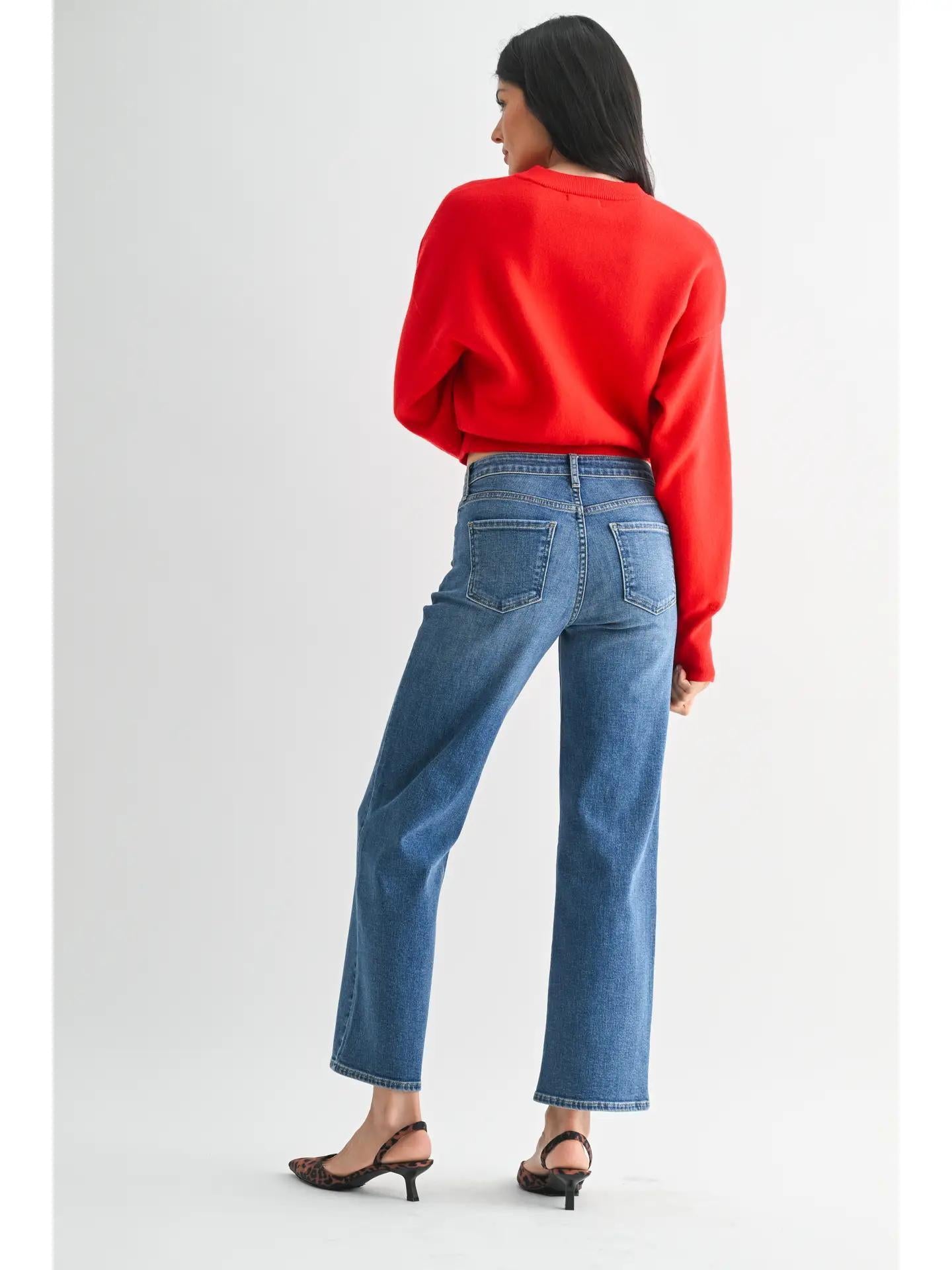 Mid Rise Slim Wide Leg (Medium Denim)