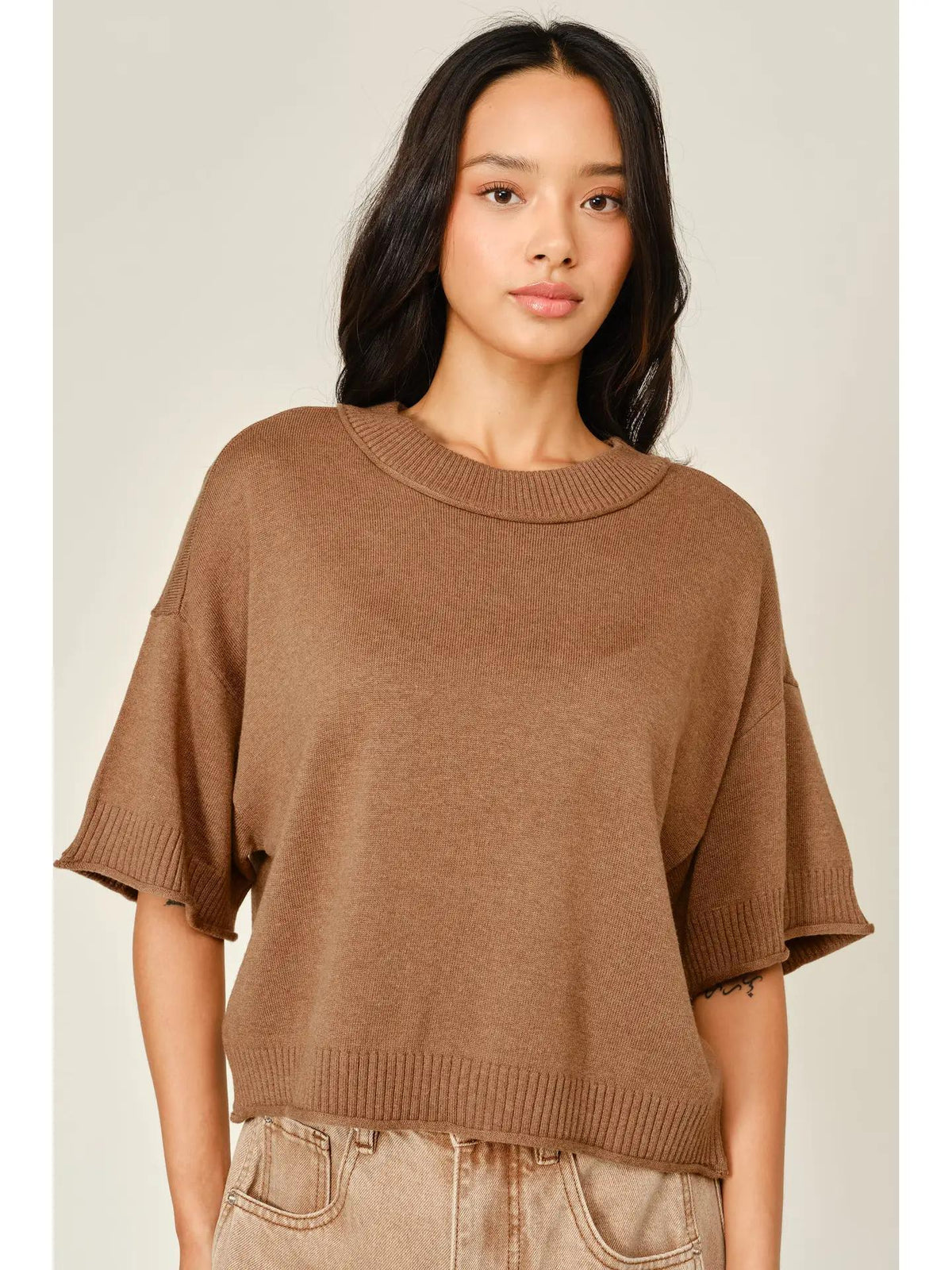 Wool Mix Round Neck Sweater (Mocha)