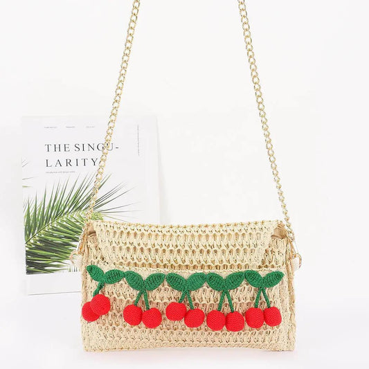 Faux Straw Cherry Clutch