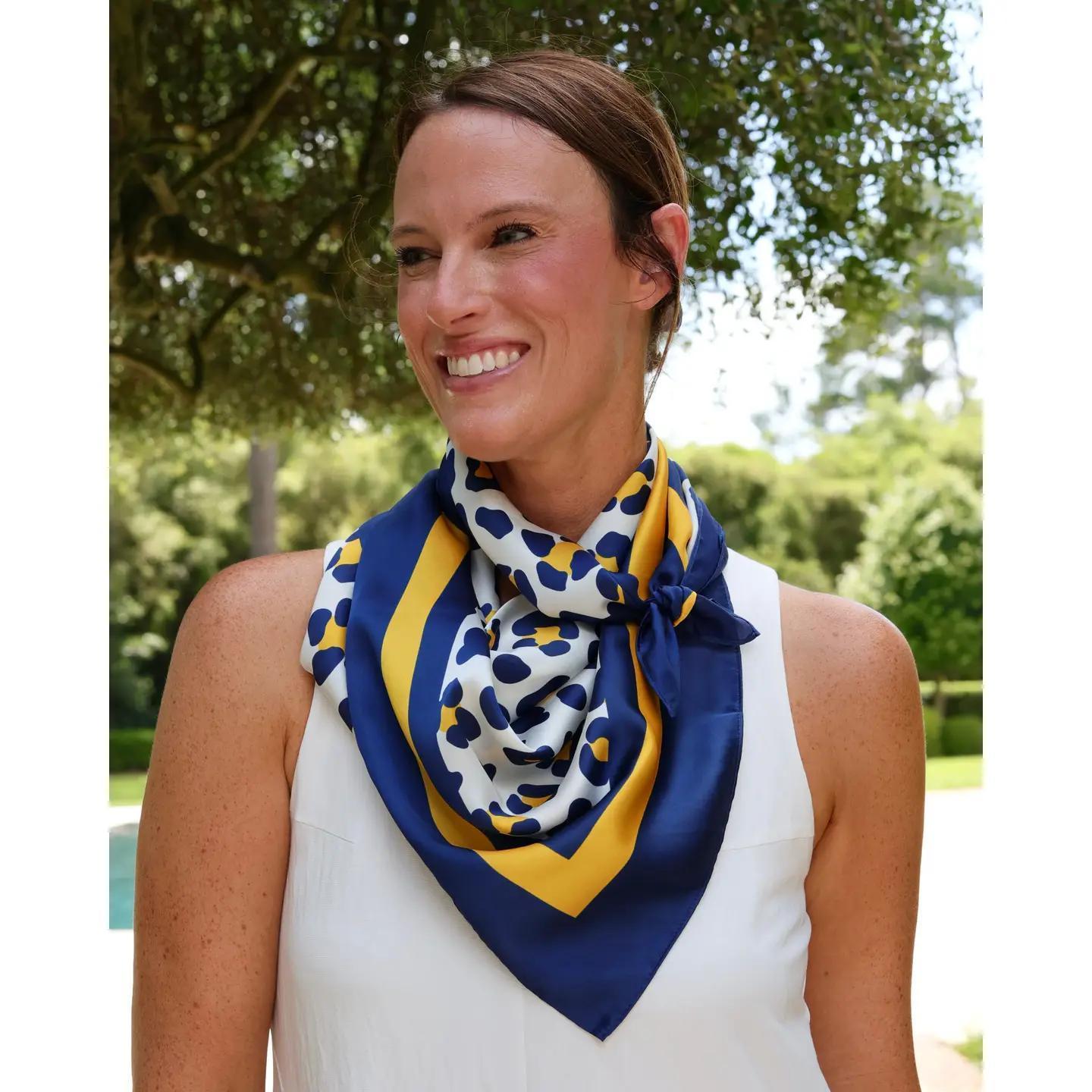 Meredith Spotted Scarf Large Navy Gold 36"