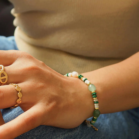 18K Non-Tarnish Bohemian Stone and Bead Bracelet