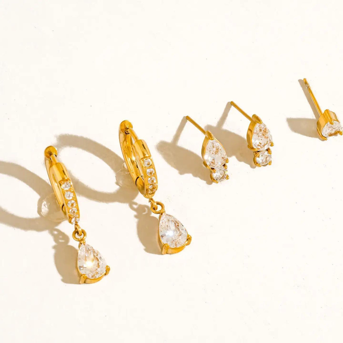Saône 18K Gold Non-Tarnish Cz Teardrop Earrings Set