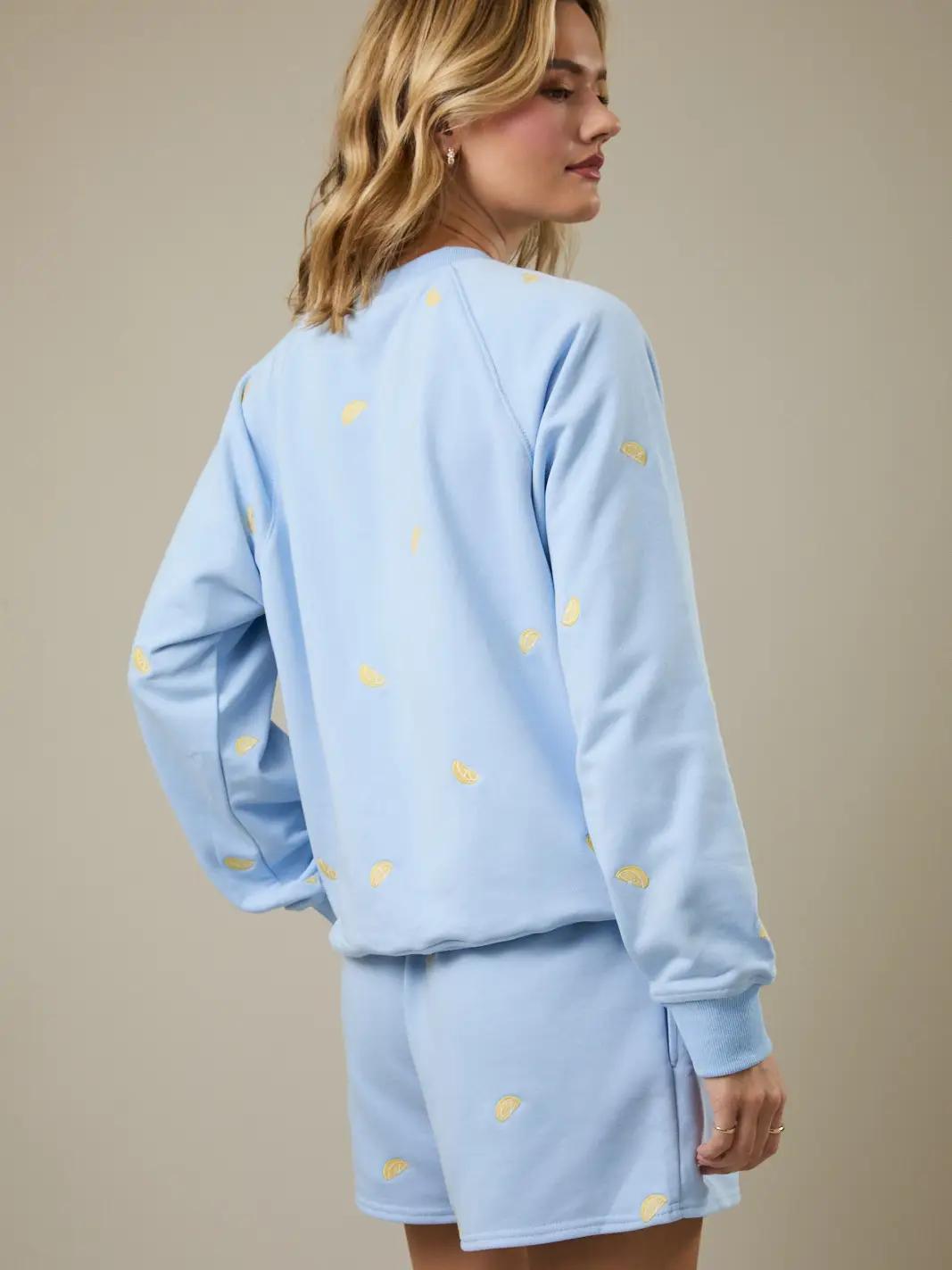 Crew Neck Long Sleeve Lemon Embo Sweatshirt