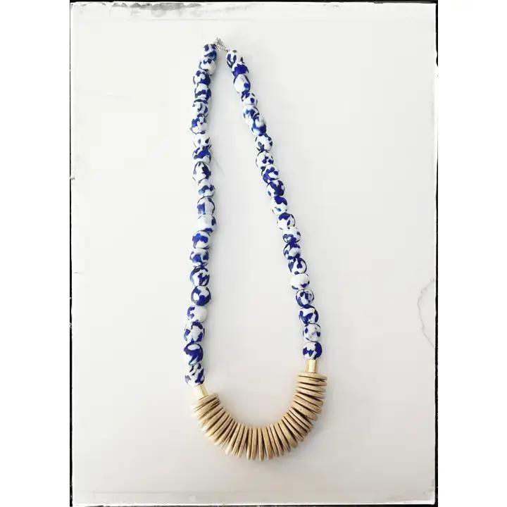 Short Gemstone Coconut Wood Necklace