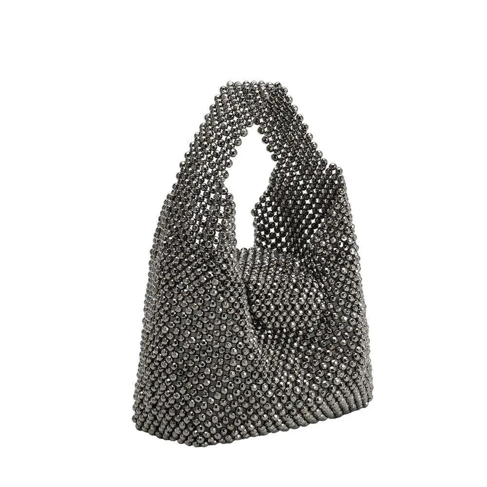 Krystal Black Beaded Top Handle Bag