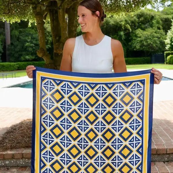 Barrett Tile Scarf Large Navy Gold