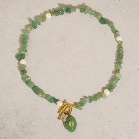 Cercey 18K Gold Non-Tarnish Stone Charm Necklace