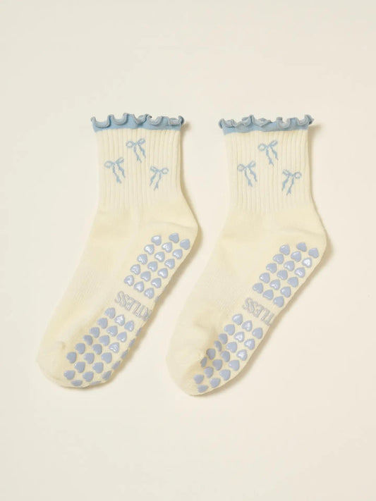 Bow Ruffle Grip Sock [Dusty Blue]