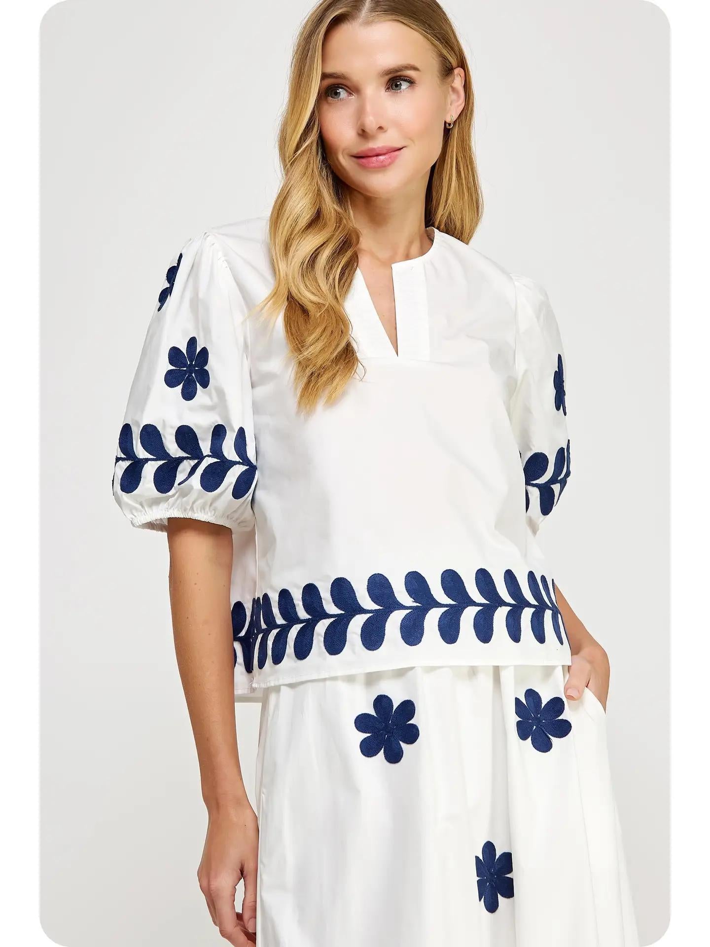 Flower Embroidery Cotton Top