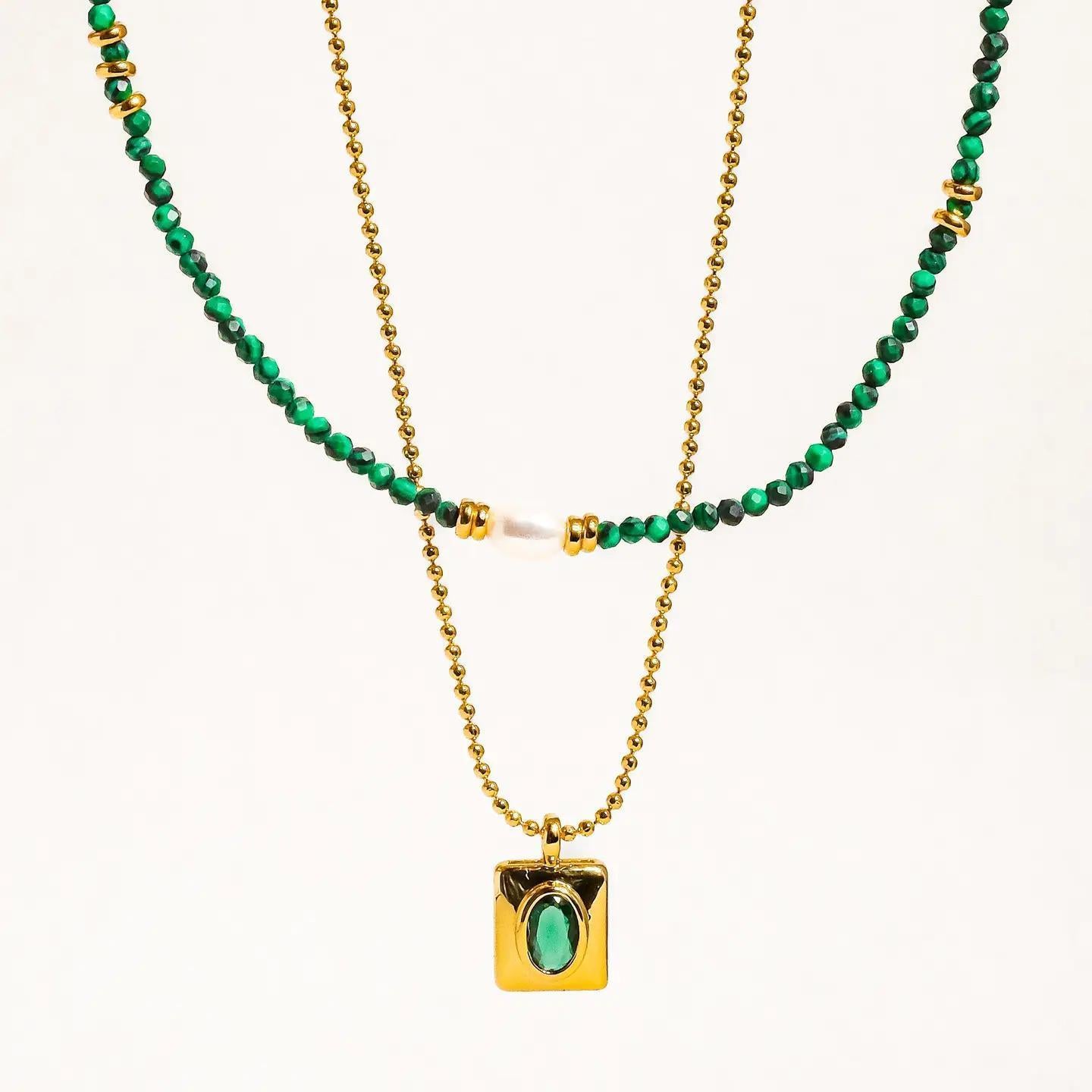 Harlynn 18K Gold Boho Green Beaded Layer Necklace