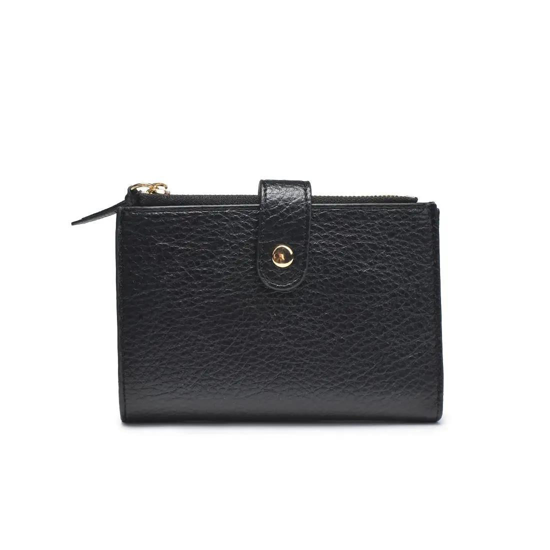Black wallet against white background. 
