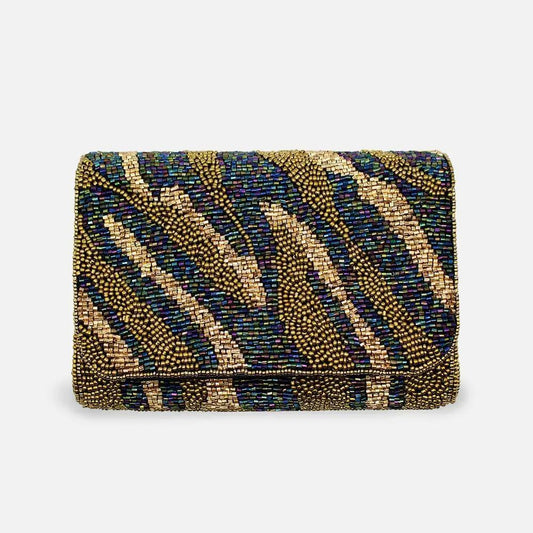 Iridescent Bronze Beaded Rectangular Clutch
