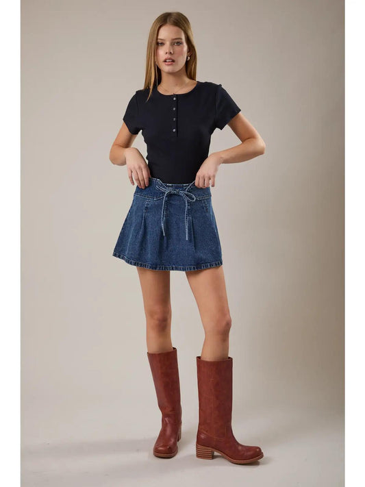 Short Sleeve Henley Knit Top- NAVY