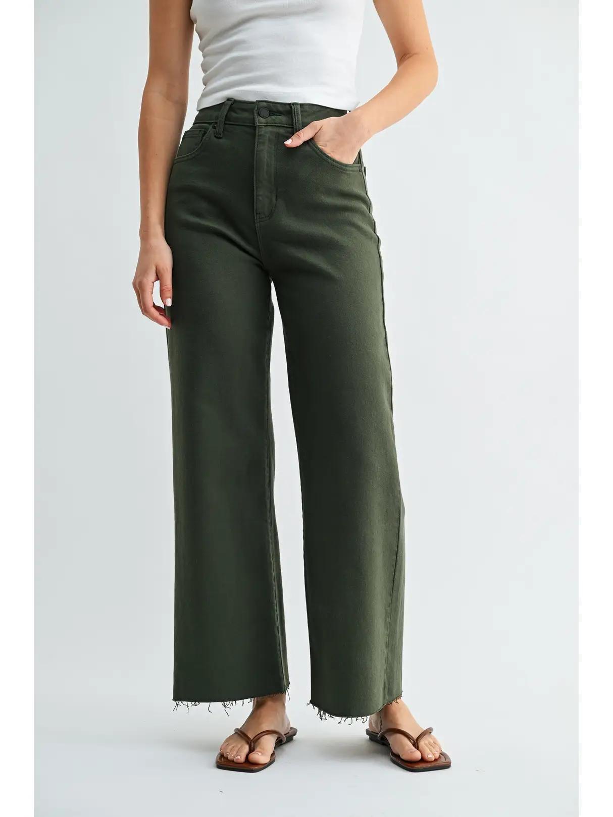 Scissor Cut Wide Leg Jean - Dark Olive