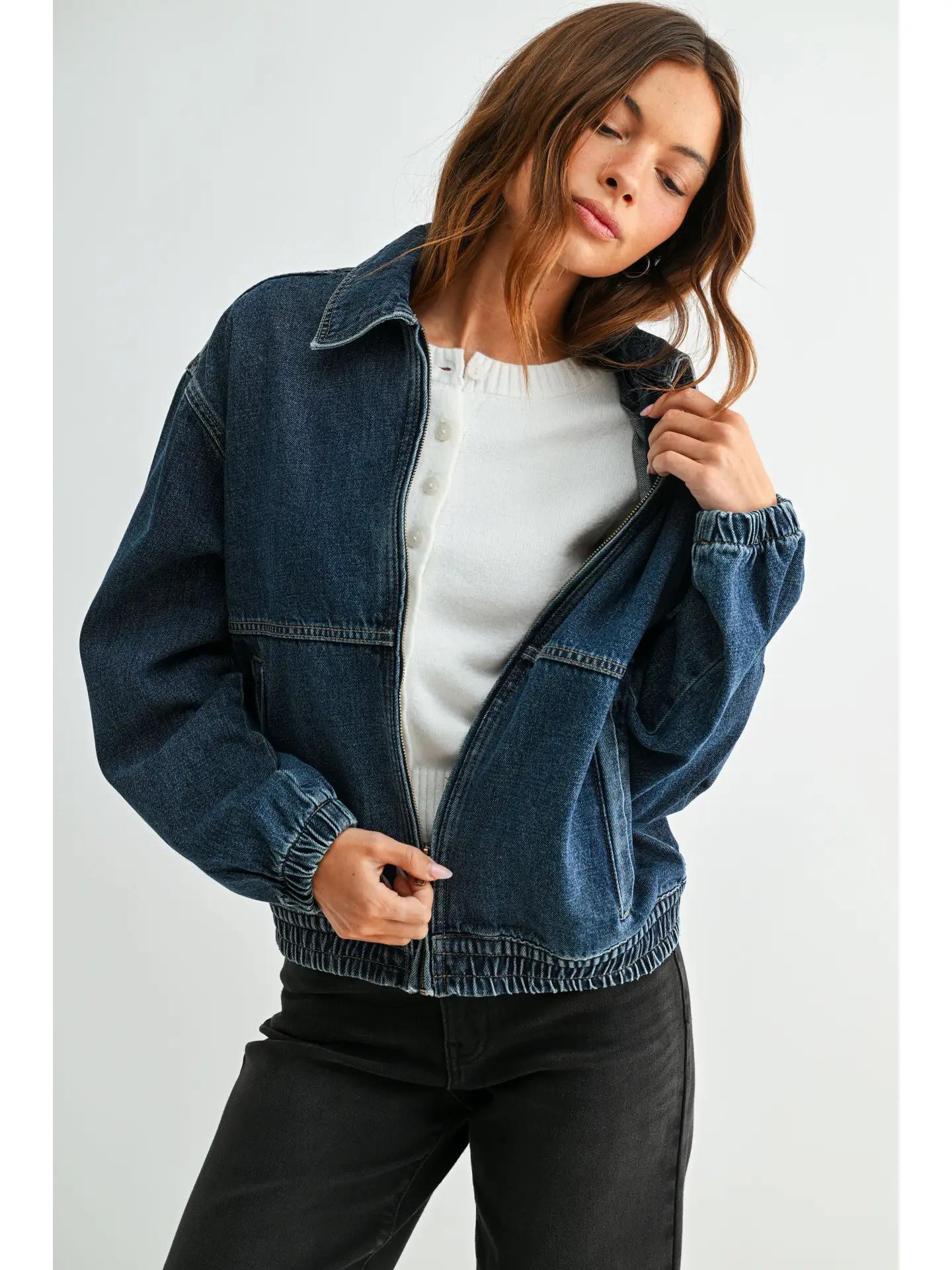 Denim Zip Up Jacket - Dark Denim