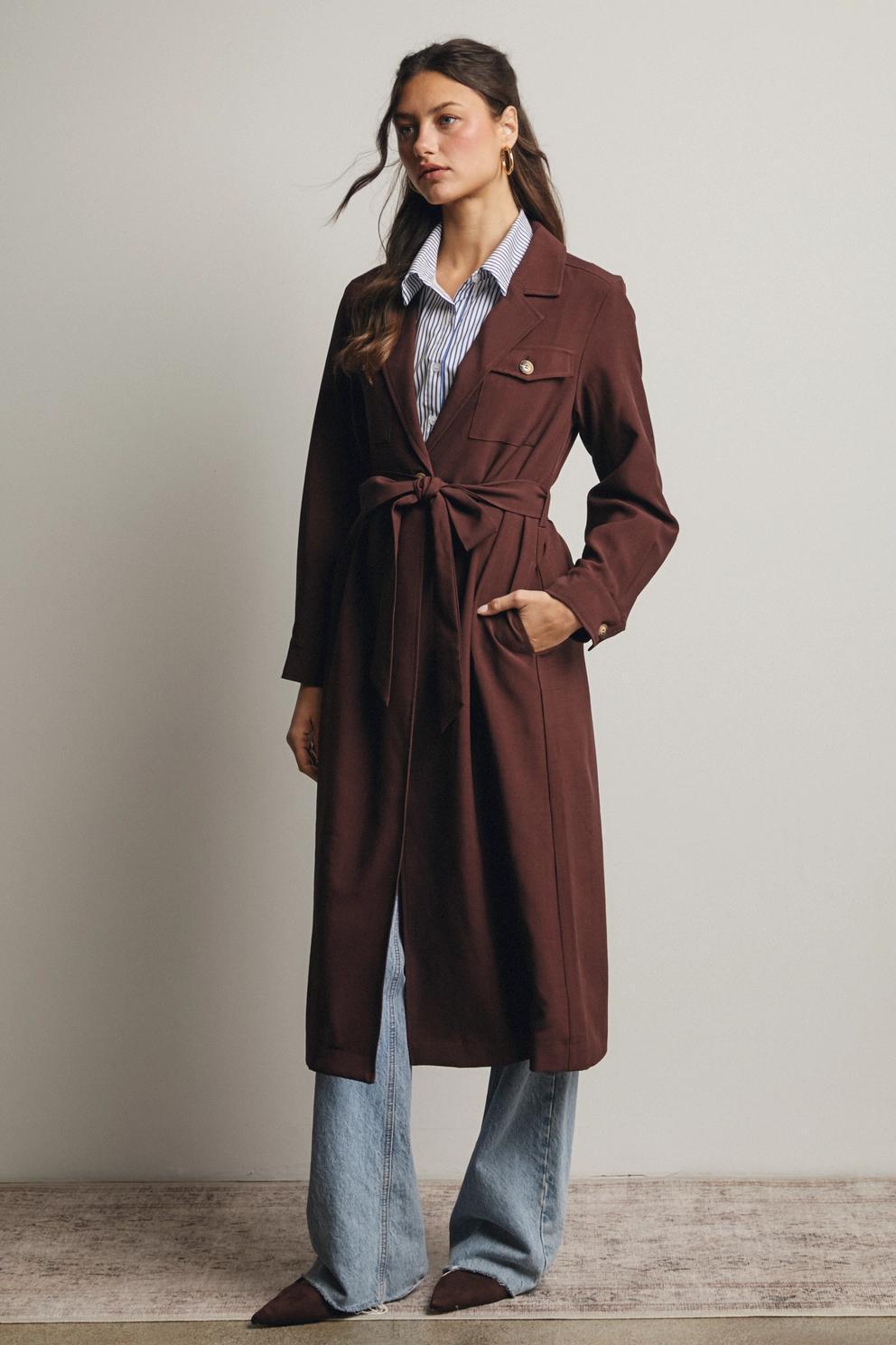 Double Pocket Belted Trench Coat (Chestnut)
