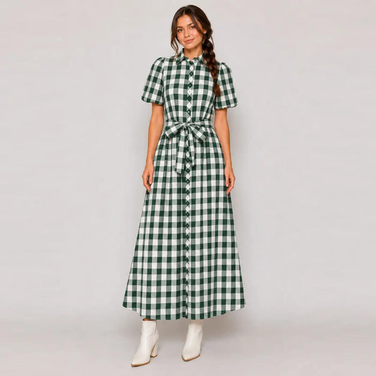 Harper Check Maxi Shirt Dress