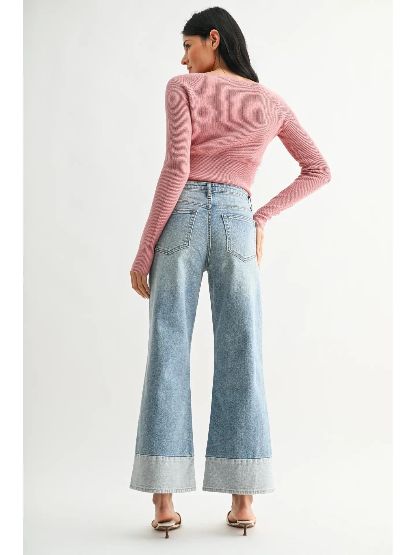 Two Toned Hem Seamed Slim Wide- DP884 - Lt
