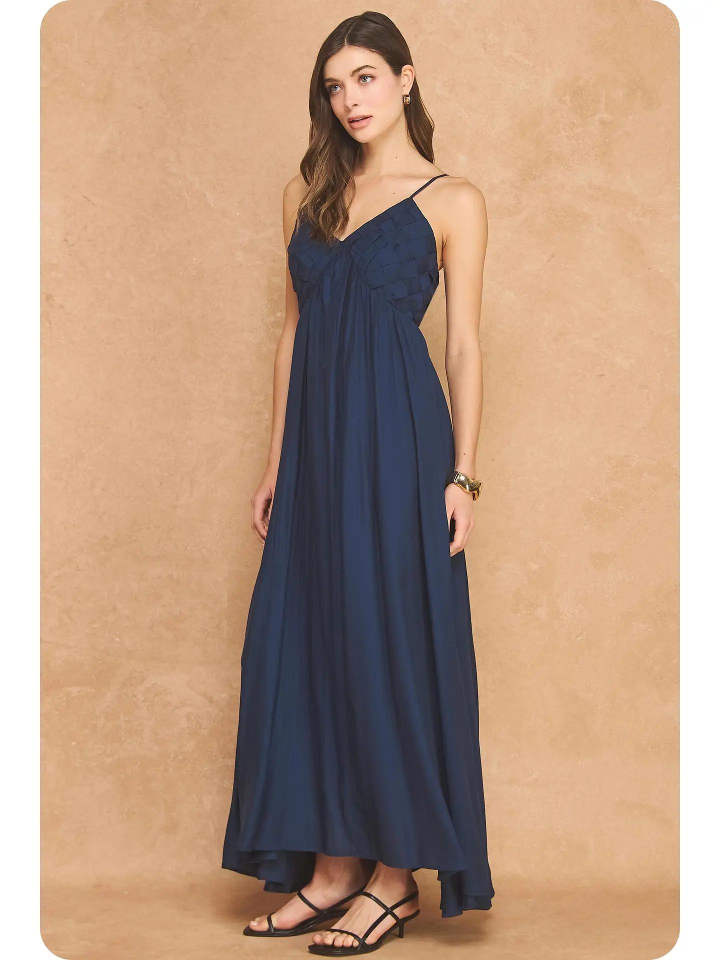 Woven Lattice Bodice Sleeveless Maxi Dress