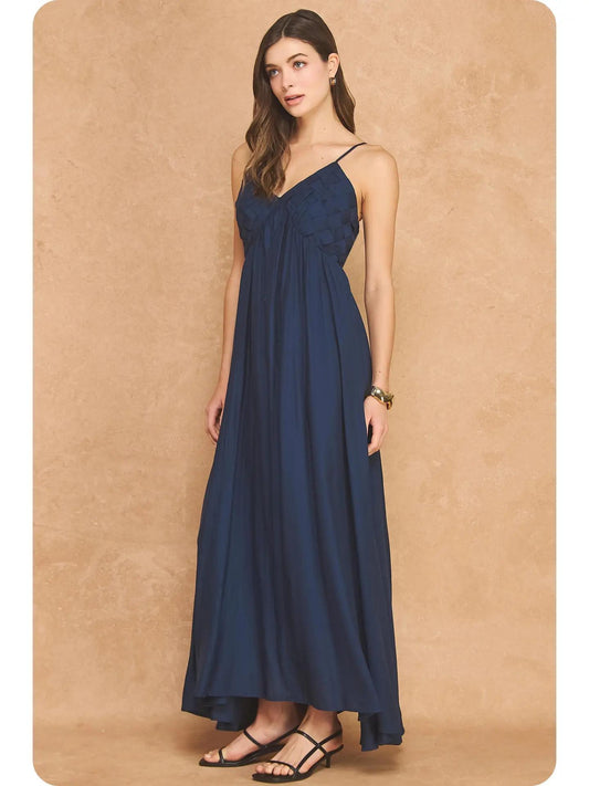 Woven Lattice Bodice Sleeveless Maxi Dress