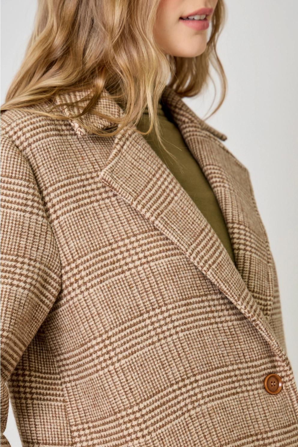 Houndstooth Plaid Long Coat