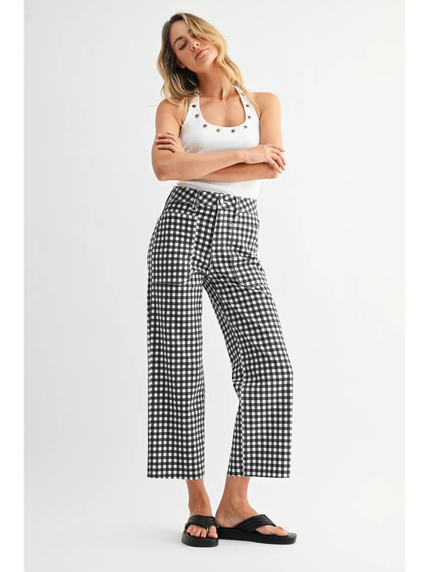 Black Gingham - High Rise Utility Wide Leg