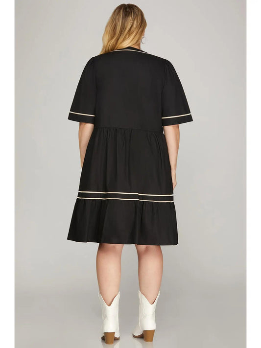 Short Sleeve Tiered Solid Mini Dress