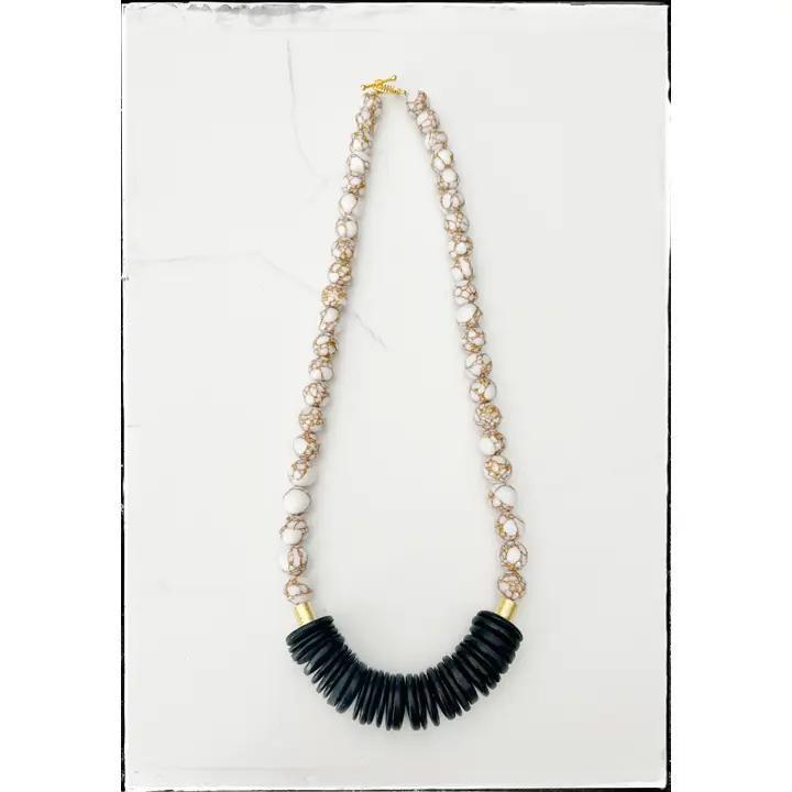 Short Gemstone Coconut Wood Necklace